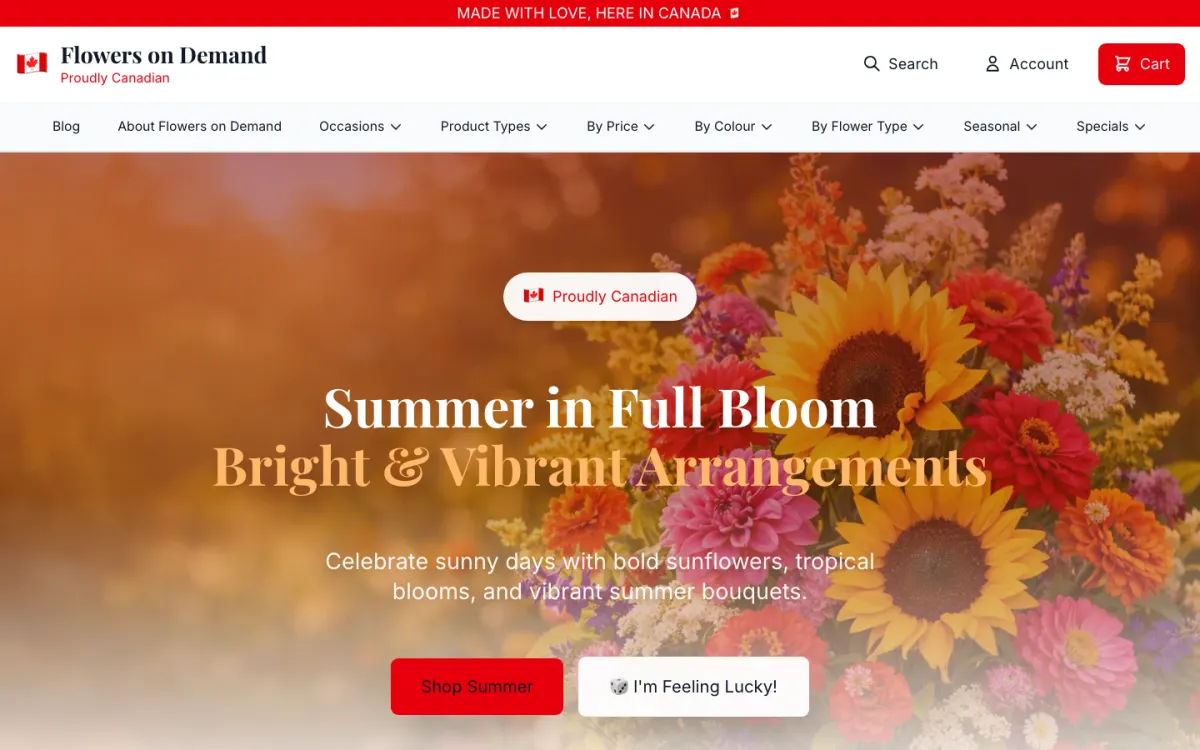 Flowers on Demand homepage