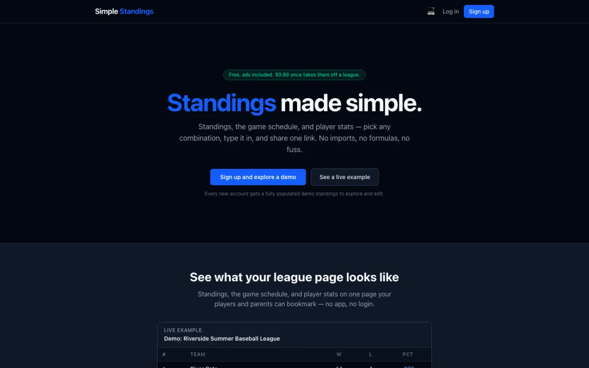 Simple Standings homepage