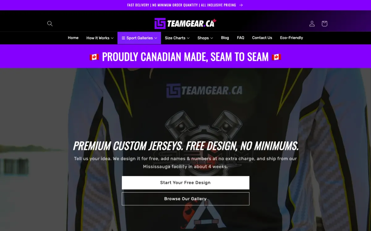 TeamGear.ca homepage