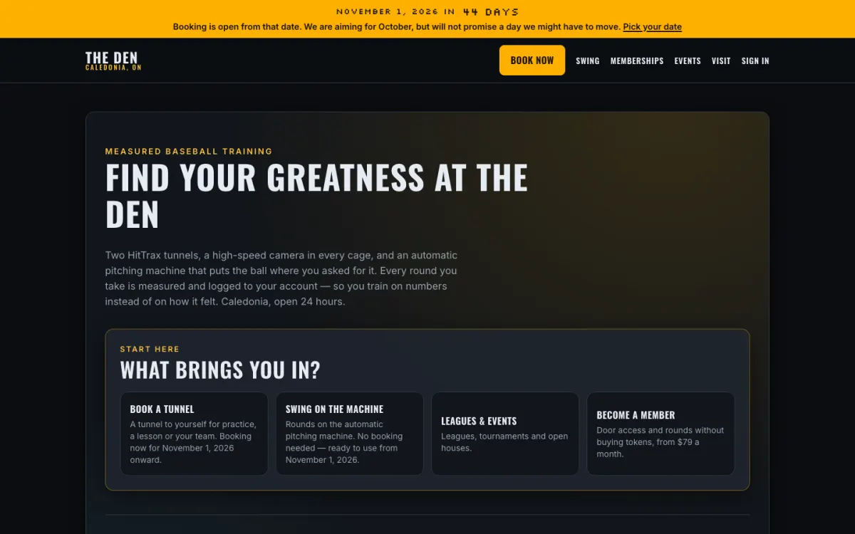 The Den Baseball Centre homepage